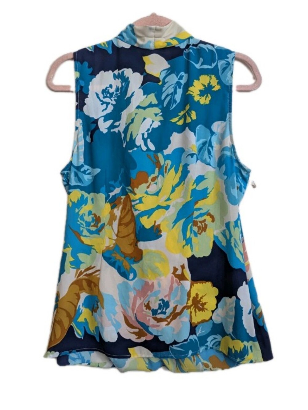 CAbi blue Floral Sleeveless Blouse Wrap Top Women's Size Large - Picture 2 of 9